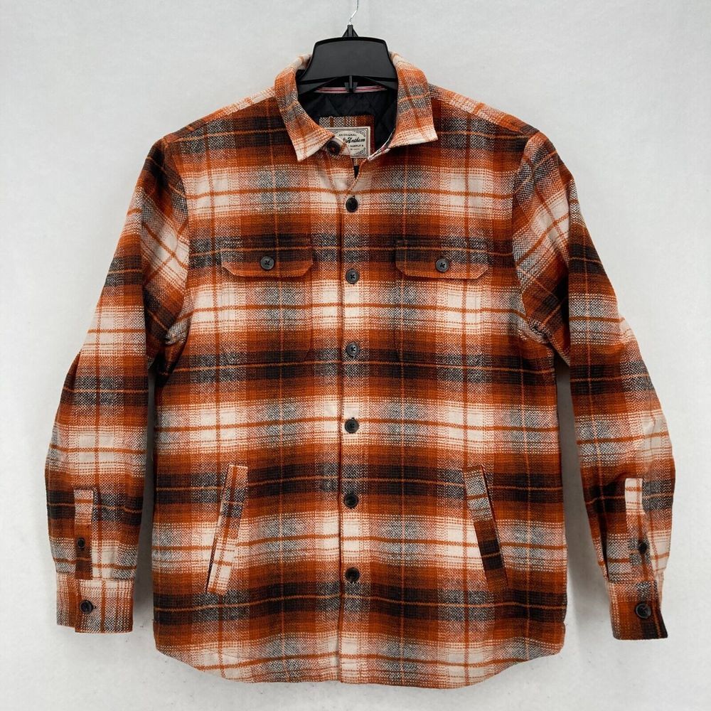 Flag & Anthem Bozeman Filled Shirt Jacket Mens Medium Rust Black Plaid Outdoors